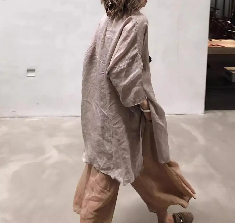 Women’s Cotton Linen Blouse - Loose Fit Long Sleeve Casual Pullover Shirt for Summer & Autumn