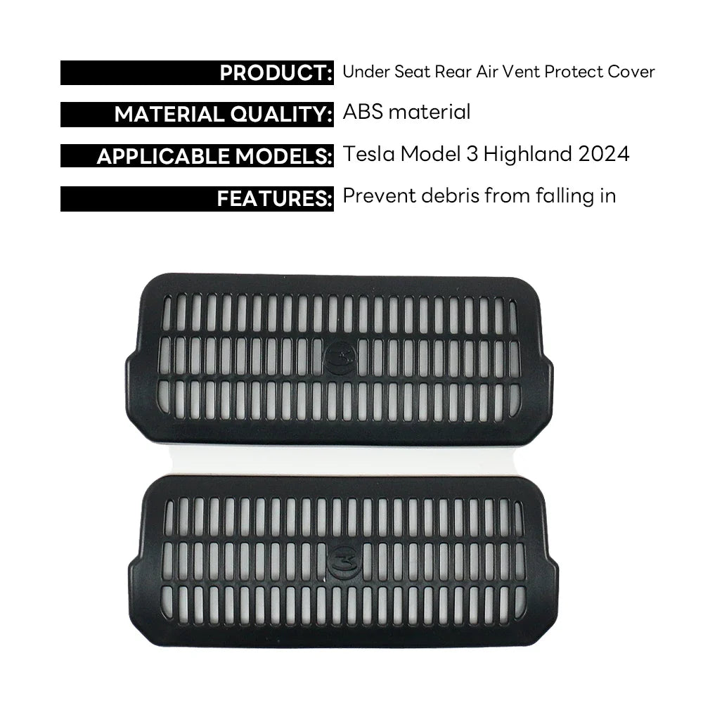 2024 Tesla Model 3 Highland Rear Air Vent Cover – Under Seat Anti-Blocking Outlet Grille Protector Accessory