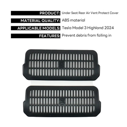 2024 Tesla Model 3 Highland Rear Air Vent Cover – Under Seat Anti-Blocking Outlet Grille Protector Accessory