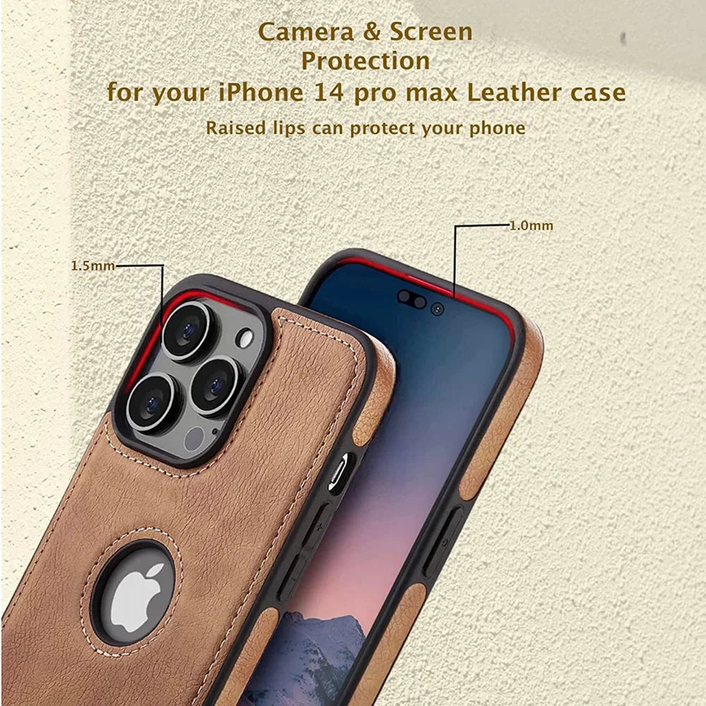 Ultra Thin Leather Phone Case: Shockproof Slim Cover for iPhone 14/13/12/11 Pro Max XS XR X SE 7/8 Plus - Soft Business Back Bumper