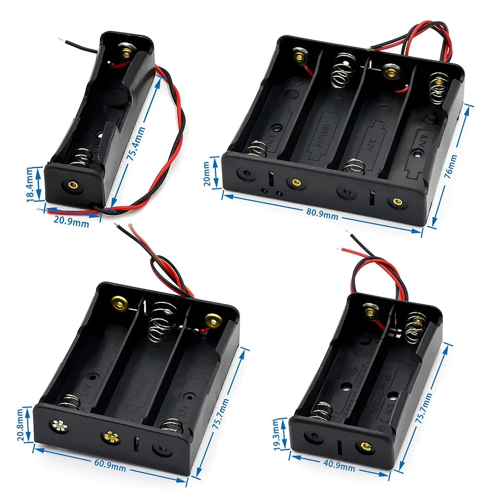 10-in-1 Plastic 18650 Battery Holder — 1/2/3/4 Slot Storage Box with Wire Lead for 3.7V 18650 Batteries