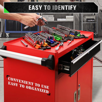 Socket Organizer Set - 1/4 3/8 1/2 Inch Socket Holder Trays for Tool Box Drawers & Storage Rails