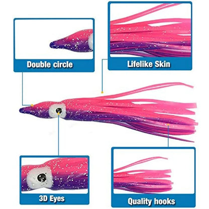 PRO BEROS 5Pcs Luminous Octopus Fishing Lures - Silicone Squid Skirts Glow Bait for Tuna Trolling & Sea Jigging