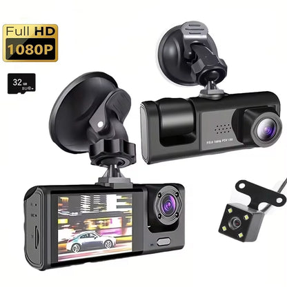 1080P 3-Channel Dash Cam - IR Night Vision, Loop Recording & 2-Inch IPS Screen DVR