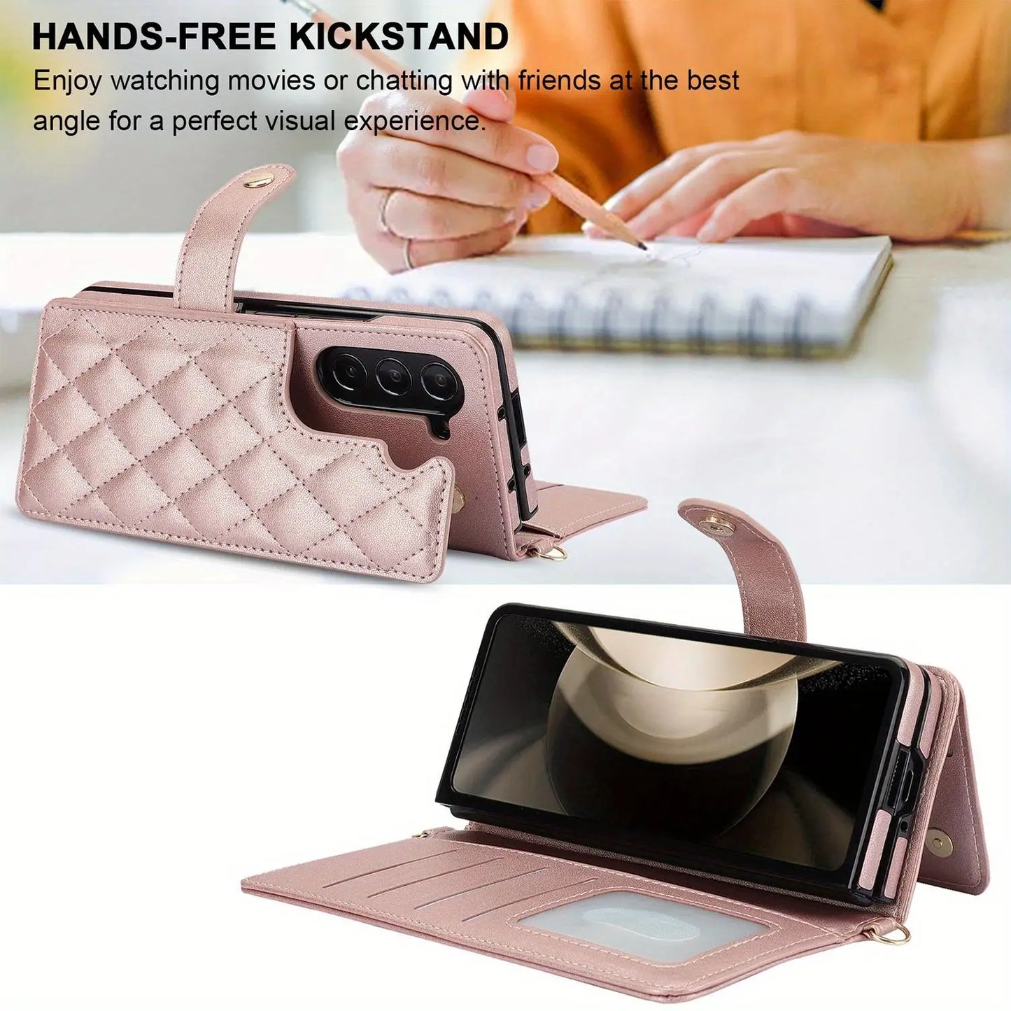 PU Leather Flip Wallet Case for Samsung Galaxy Z Fold 6/5/4/3 5G – Card Holder, Wrist Strap, Crossbody Stand Cover