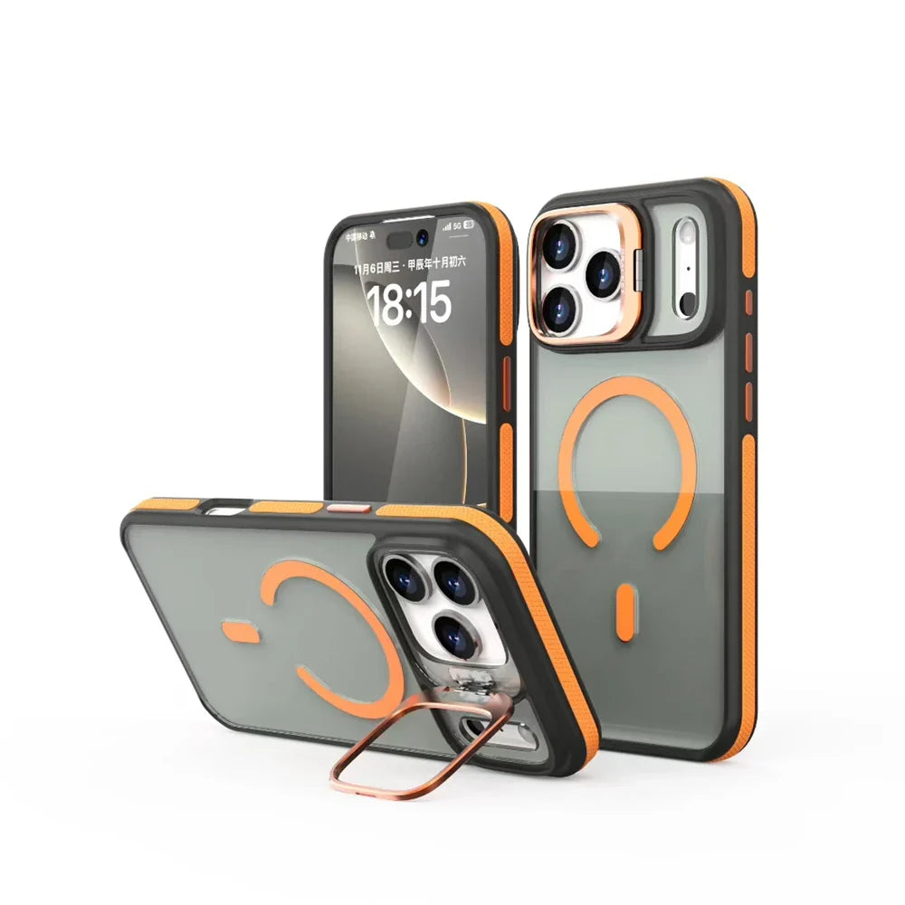 Luxury Matte Transparent MagSafe Kickstand Case — Magnetic Stand Cover for iPhone 11–17 Air, Plus, Pro Max