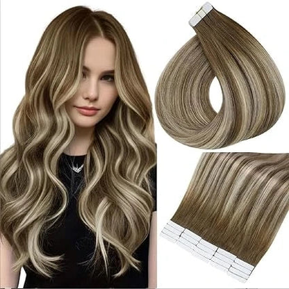 Full Shine Blonde Tape-In Hair Extensions – 100% Remy Human Hair, Double-Sided, Straight, Silky & Comfortable for Women