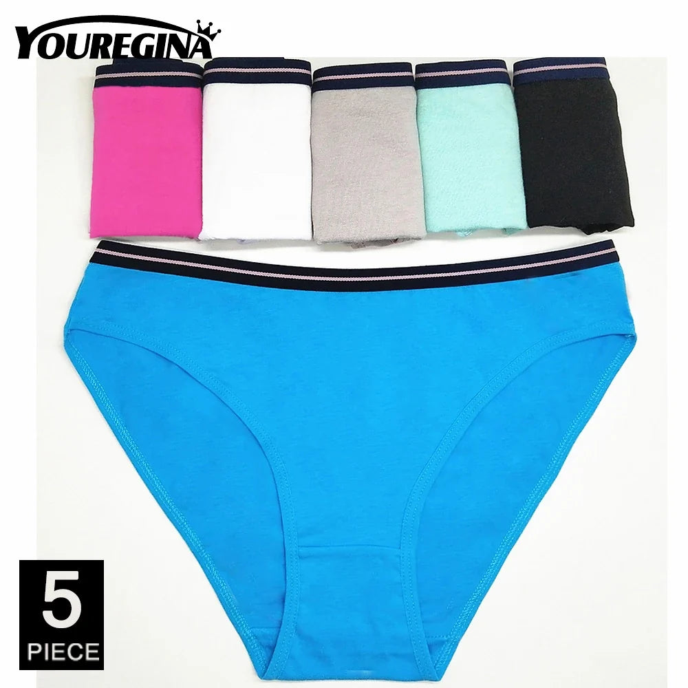 Women’s Cotton Lace Panties Set - 5Pcs Sexy Bikini Briefs with Striped Print Underwear for Ladies & Girls