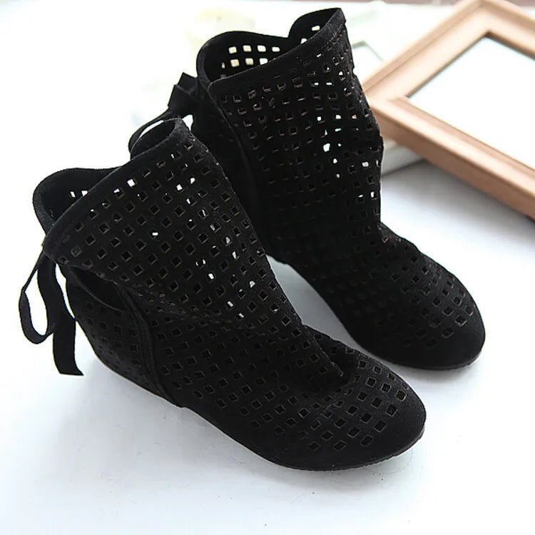NASBAVI Women’s Hollow Summer Boots - Openwork Crochet Lace Ankle Booties, Fashionable Plus Size 43