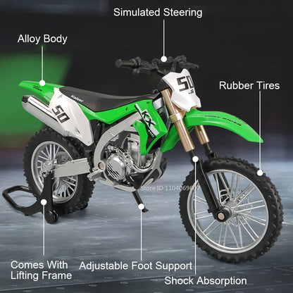 1:12 Kawasaki KX450 Diecast Motorcycle Model - Alloy Toy Bike with Shock Absorption Rubber Tires Gift for Kids & Collectors