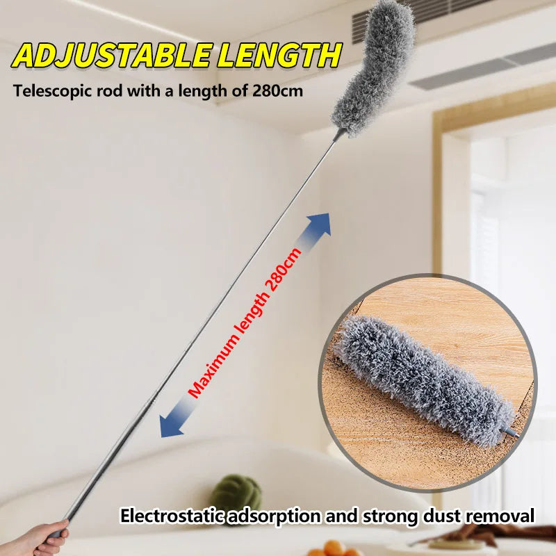 Electrostatic Chenille Duster - Retractable Long Pole Cleaning Tool for Windows & Home Dust Removal