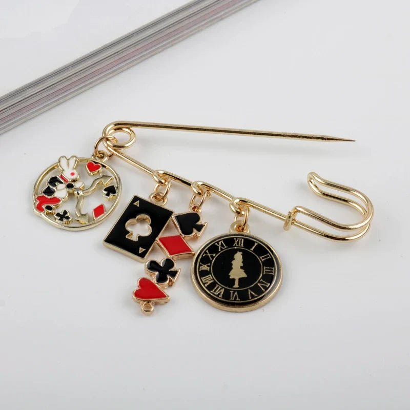 Alice in Wonderland Brooch - Cute Enamel Rabbit, Clock and Poker Shape Pins for Bags, Hats and Clothing