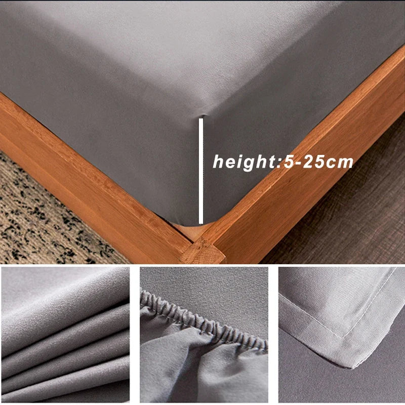 Cotton Fitted Sheet - Non Slip Elastic Band Mattress Cover for Single, Double, King & Queen Beds