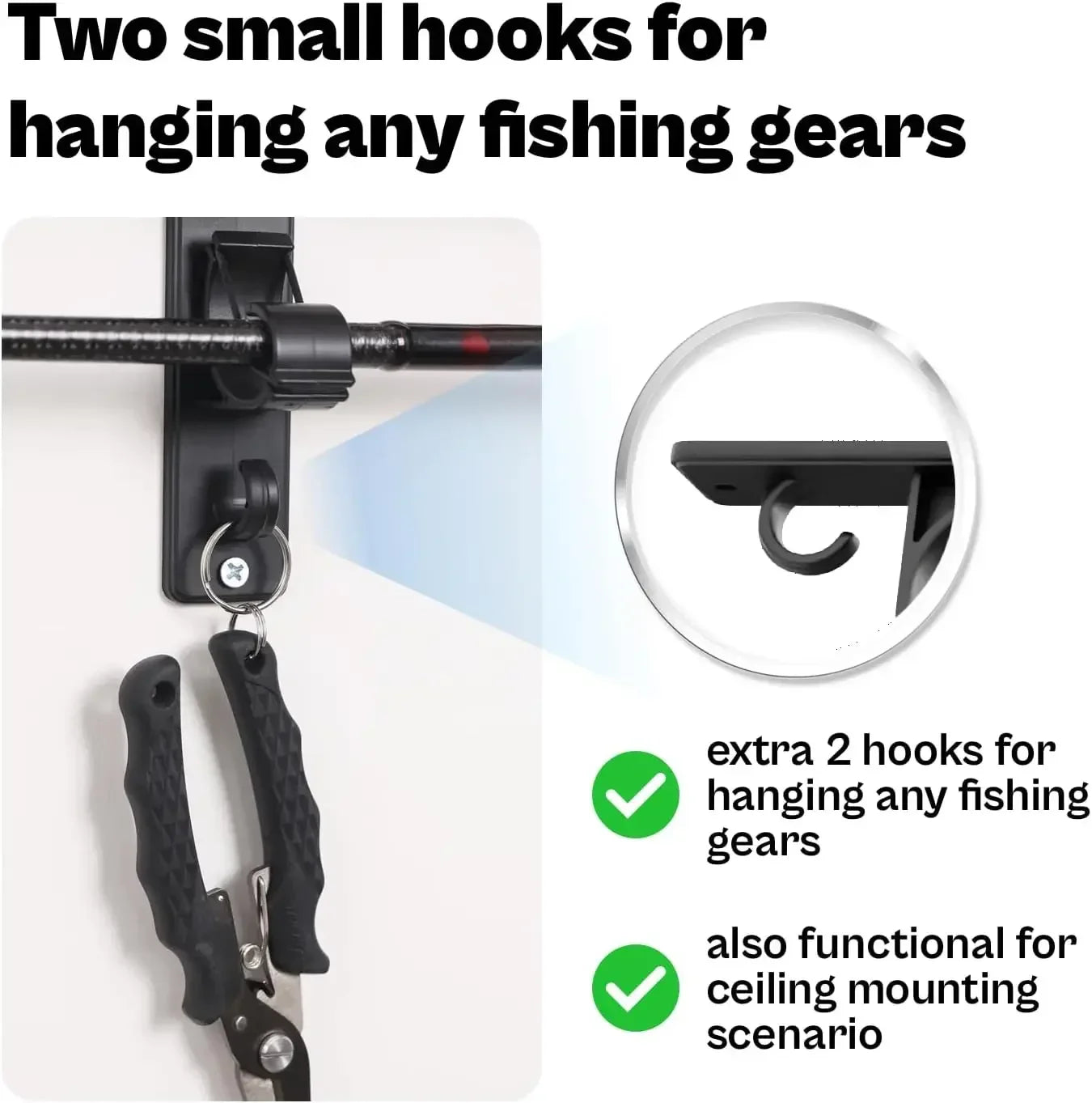 Wall Ceiling Fishing Rod Holder - 6 Rod Horizontal Storage Rack for Garage Organization & Tackle Gear
