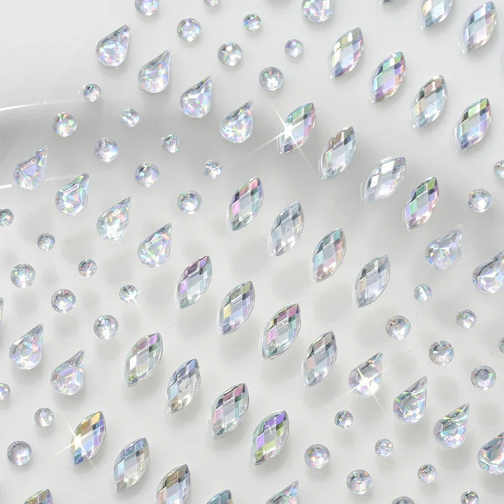 3D Holographic Teardrop Rhinestone Stickers - Self-Adhesive Crystal Diamond Face, Eye & Hair Decoration Tattoos