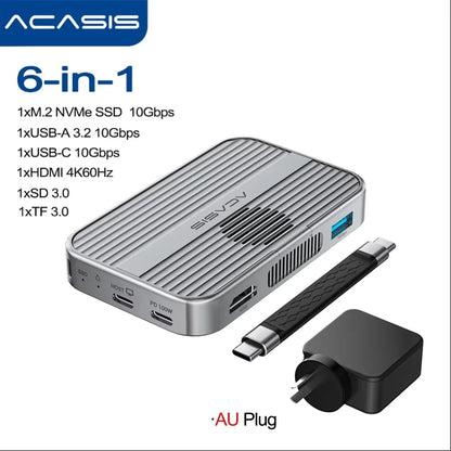 Acasis Magnetic M.2 NVMe SSD Enclosure - 10Gbps USB-C Docking Station with HDMI 4K60Hz, SD/TF & PD 100W Support