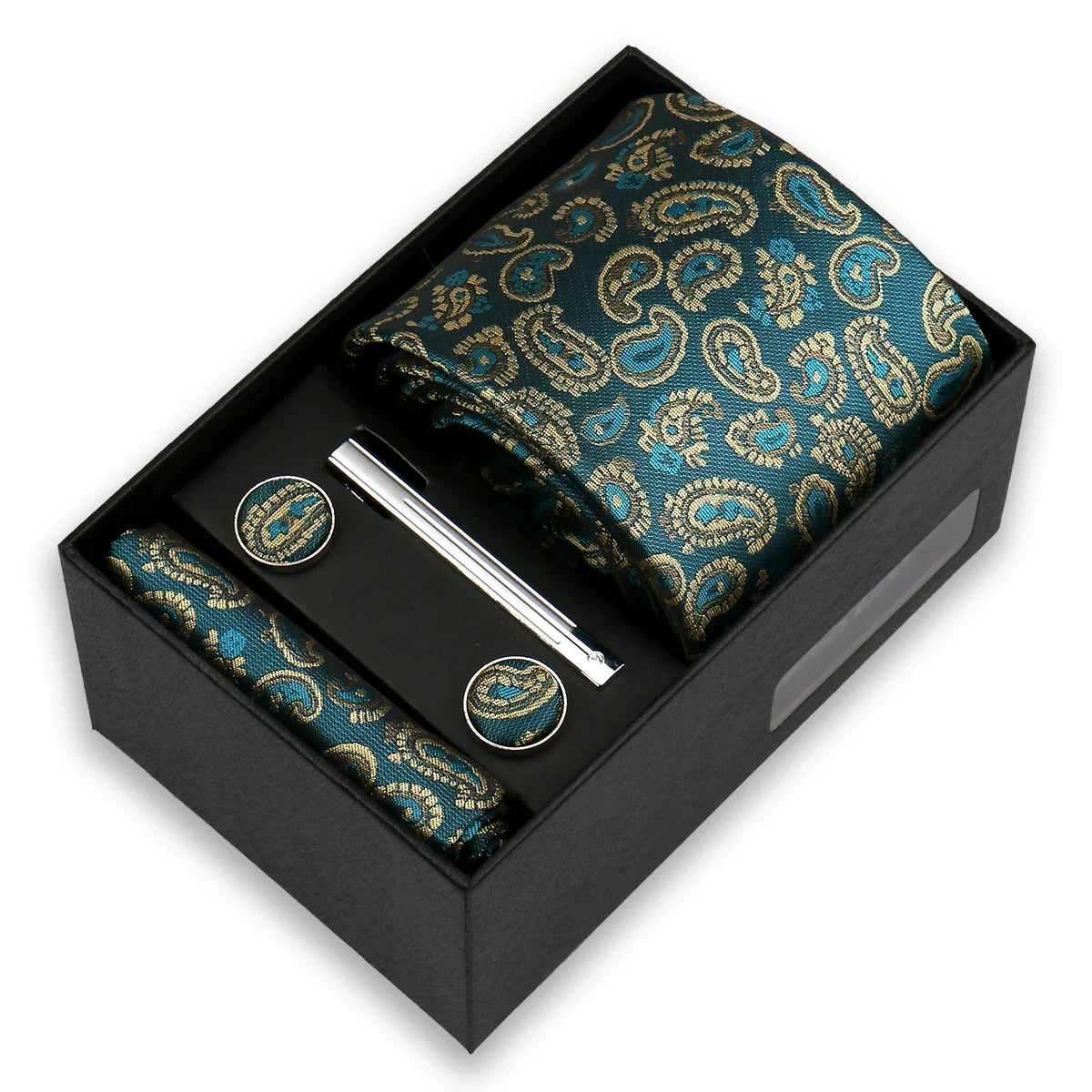 Men’s Fashion Tie Set Gift Box - 8cm Necktie with Handkerchief Cufflinks & Clip for Formal Business Suit Accessories