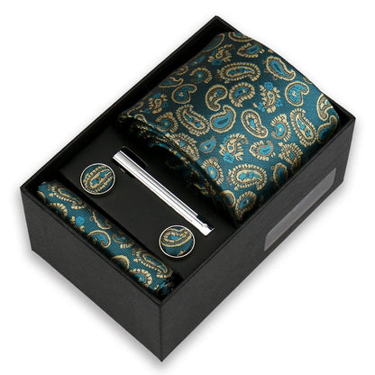 Men’s Fashion Tie Set Gift Box - 8cm Necktie with Handkerchief Cufflinks & Clip for Formal Business Suit Accessories