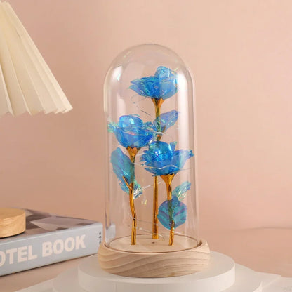 LED Eternal Rose Gift - 24K Gold Foil Flower with Glass Dome Light for Valentine’s Day, Wedding & Special Occasions