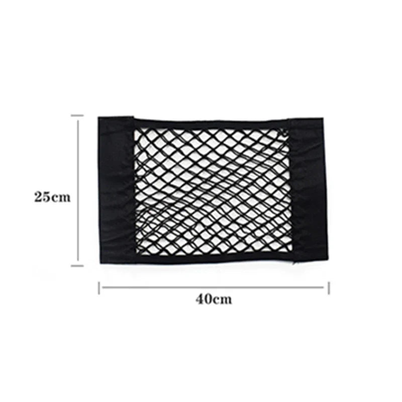 Car Seat Back Organizer - Universal Trunk Net Mesh Pocket with Elastic Storage & Magic Sticker