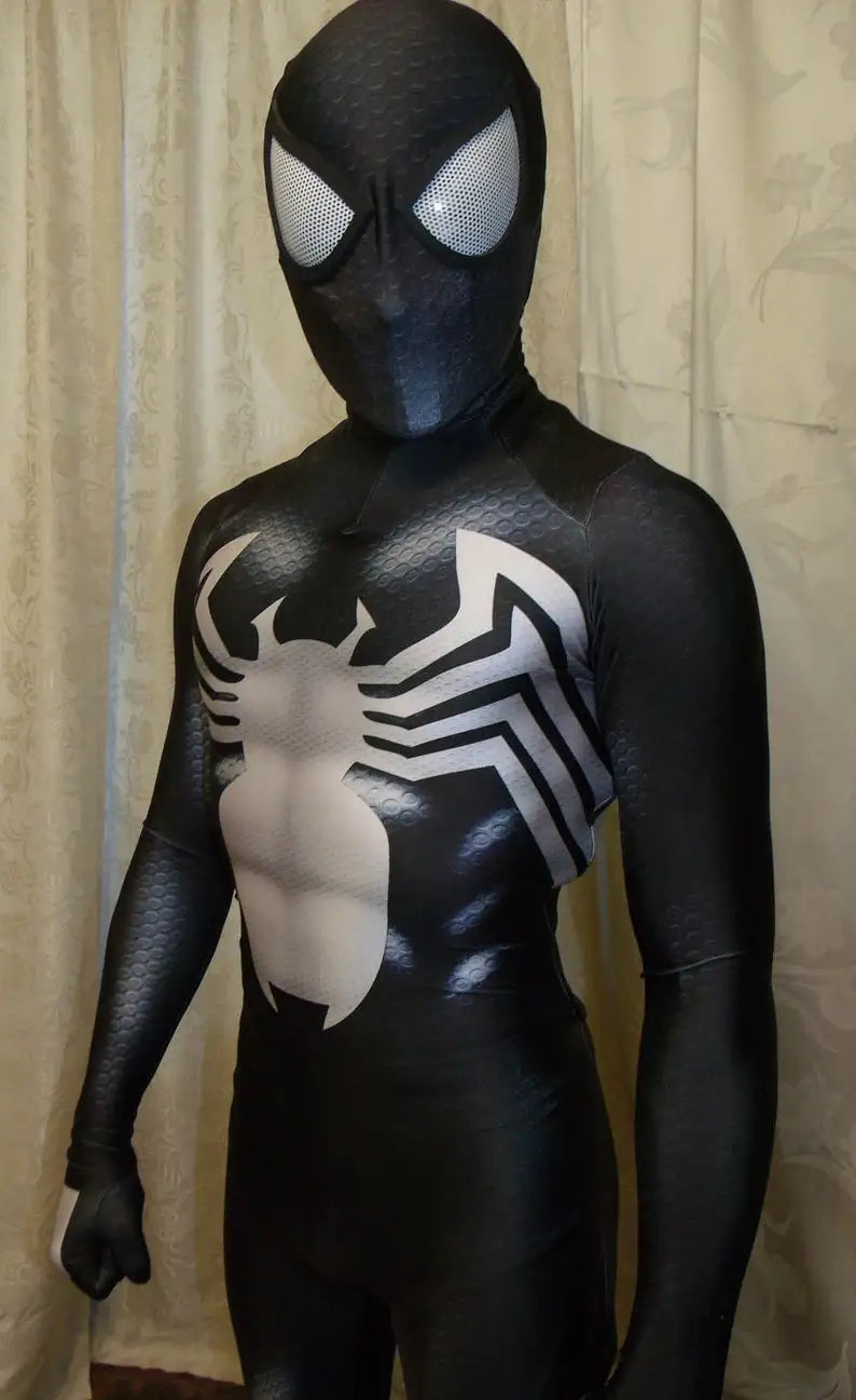 Halloween Venom Symbiote Spider Costume - Men’s Black Superhero Zentai Bodysuit for Cosplay Parties