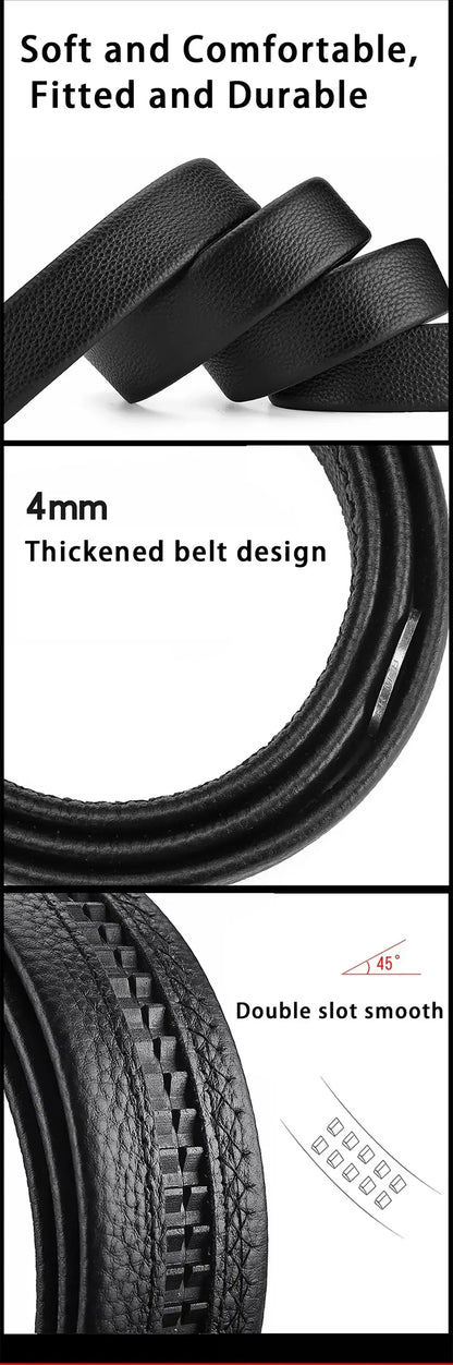 2Pcs Men’s No-Buckle Belt – High-End Black Soft PU Leather Strap Fashion Belt