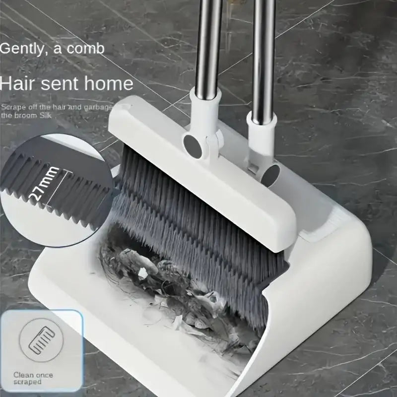 3-in-1 Folding Broom & Dustpan Set - Multi-Surface Floor Cleaning Brush with Strong Bristles