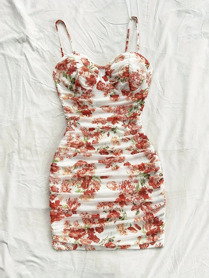 French Floral Backless Slip Dress – Sexy Summer Mini Dress for Women, Beach & Vacation Style