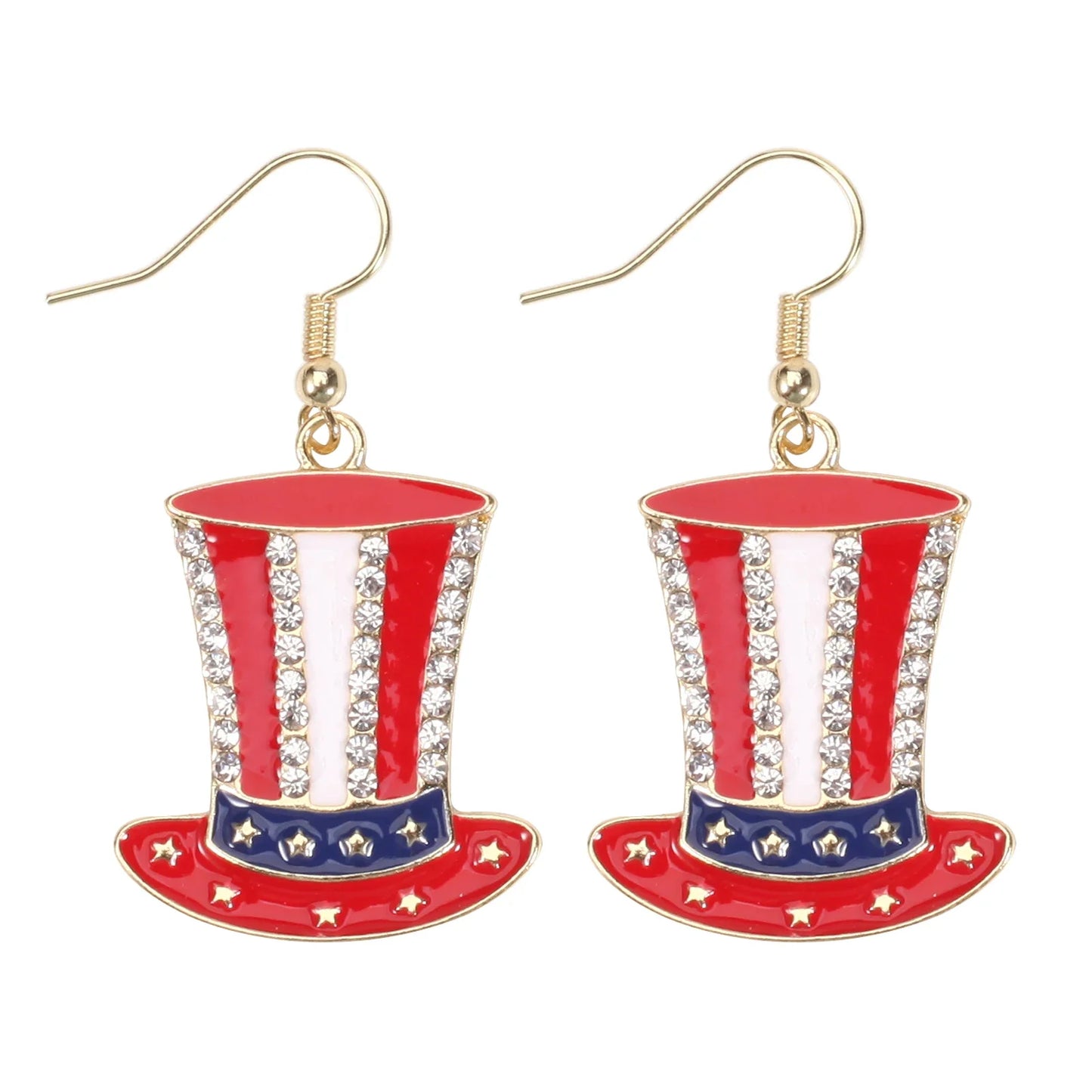 USA Flag Heart Star Cross Earrings - Patriotic Independence Day Dangle Jewelry for Women