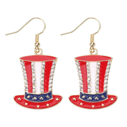 USA Flag Heart Star Cross Earrings - Patriotic Independence Day Dangle Jewelry for Women