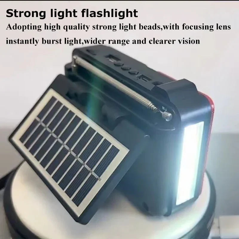 Portable Solar Emergency Radio – FM/AM/SW1-6 Multi-Band Receiver with Bluetooth Speaker, Flashlight, TF Card & USB MP3 Player Outdoor Survival Device
