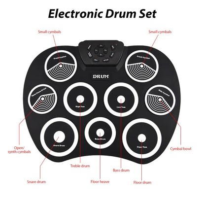 Portable 9-Pad Electronic Drum Set with MIDI – Roll-Up Digital Drum Kit with Pedals & Drumsticks
