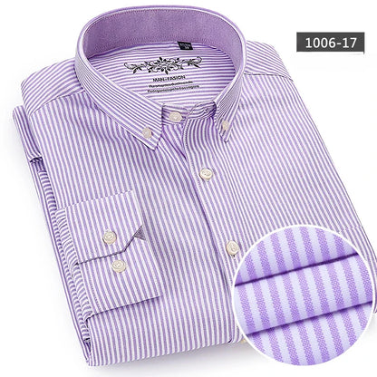 Men’s Slim Fit Long Sleeve Shirt - Formal Plaid Cotton Office Shirt with Single Pocket