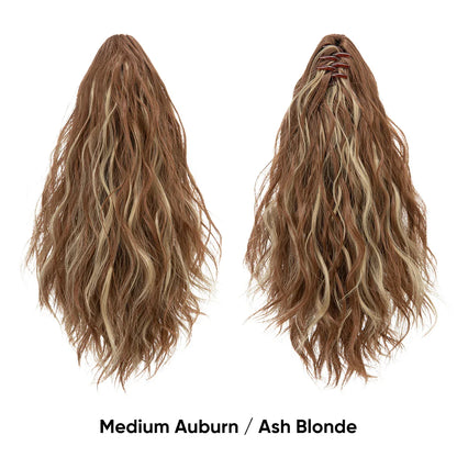 13-Inch Premium Synthetic Curly Claw Clip Ponytail – Blonde Brown Short Hairpiece, Fake Hair Extensions P064