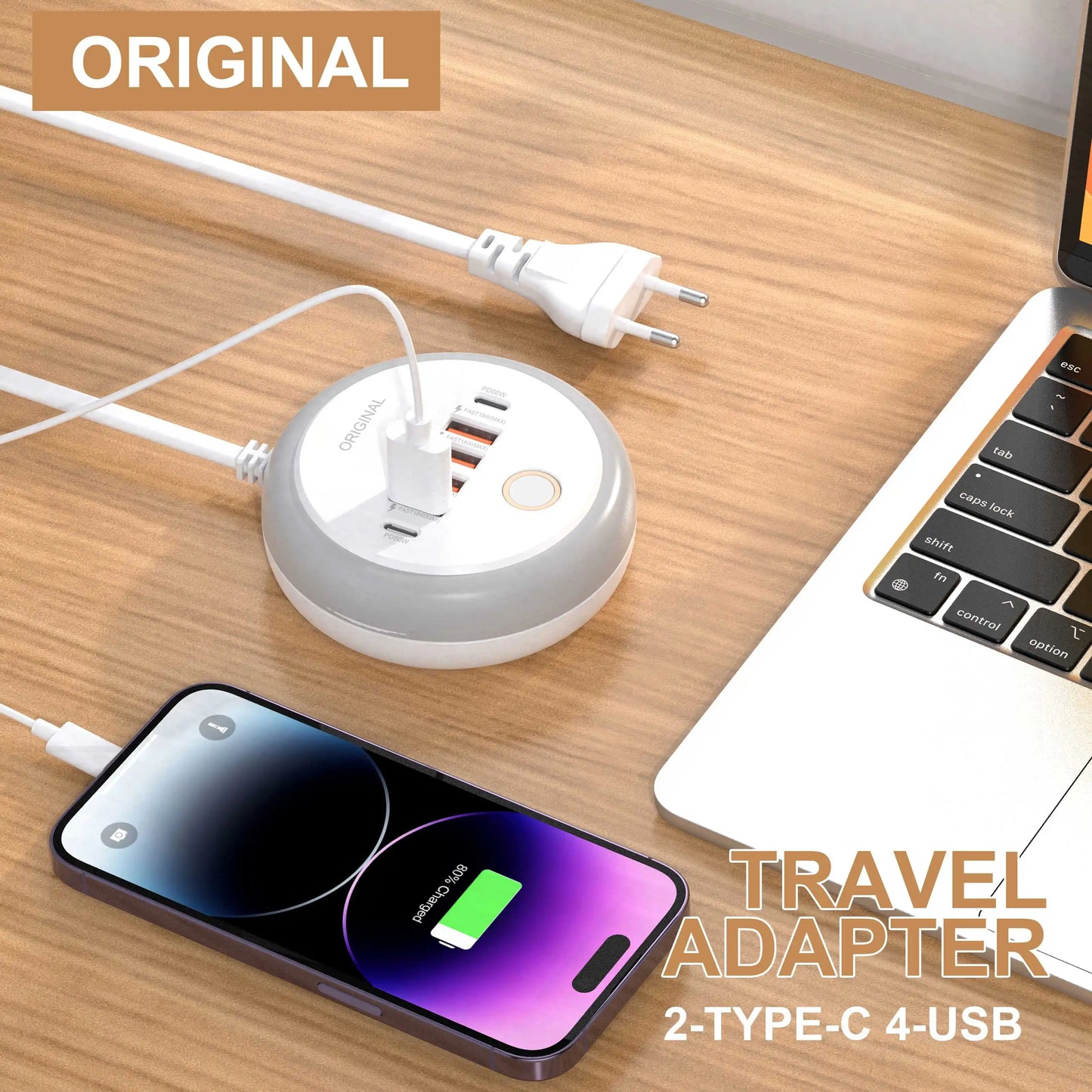 50W 6-Port USB PD Charger - Fast Charging Travel Adapter with Quick Charge 3.0 for iPhone, Samsung & Xiaomi