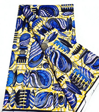 New Grand African Wax Fabric - 6 Yards Cotton Ankara Batik Pagne with Golden Shine Finish for Dresses & Sewing