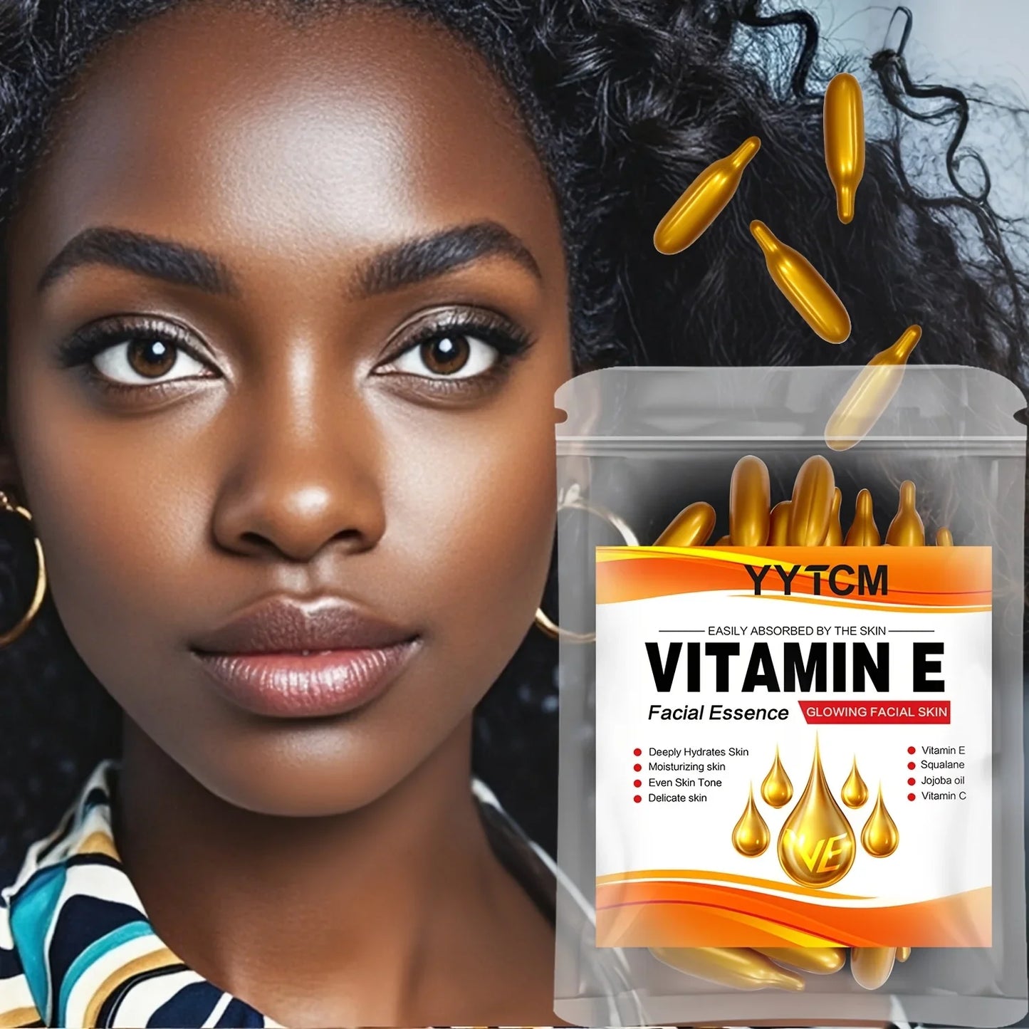 Vitamin E Moisturizing Capsule Essence - Squalane & Vitamin C Deep Hydration Skin Brightening Care