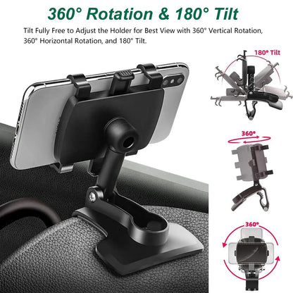 Universal Car Phone Holder Stand - 360° Rotating Dashboard GPS Mount Clip for iPhone and Smartphones
