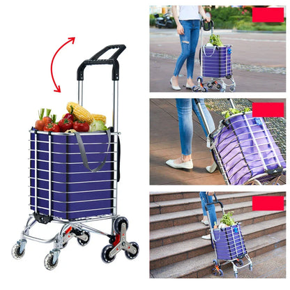 Aluminum Alloy Folding Grocery Cart – Portable Lightweight Shopping Trolley with Step Climbing for Supermarket & Food