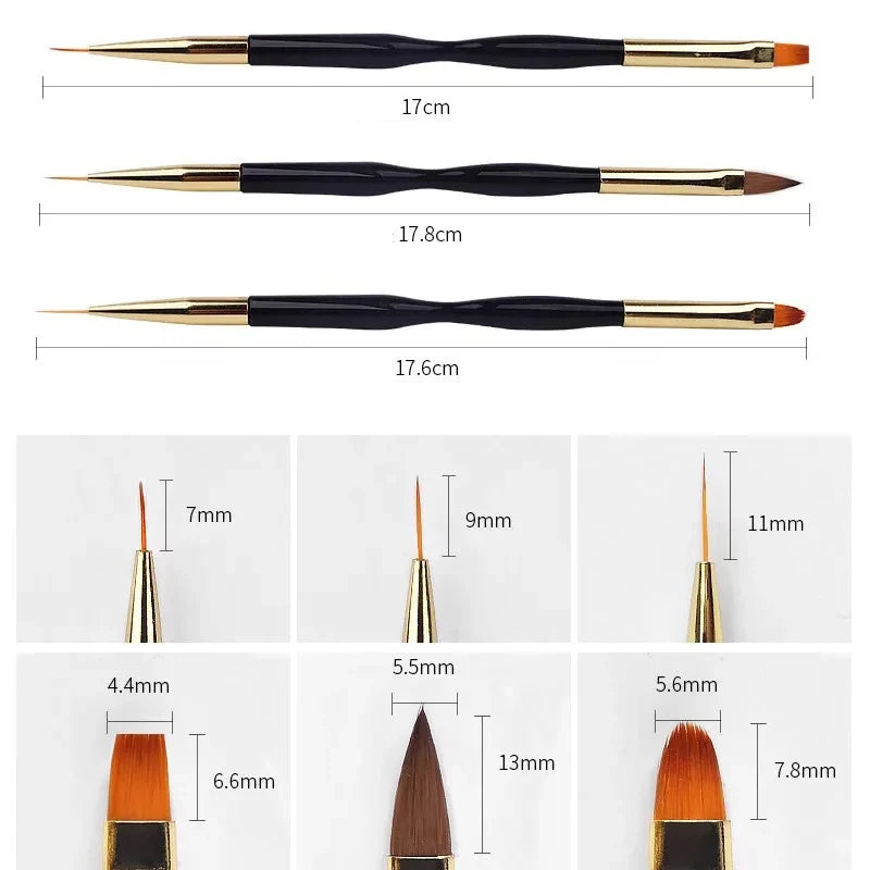 3PCS Acrylic French Nail Art Painting Pens - Slim Line Drawing Brushes for 3D Tips, UV Gel & Manicure Designs