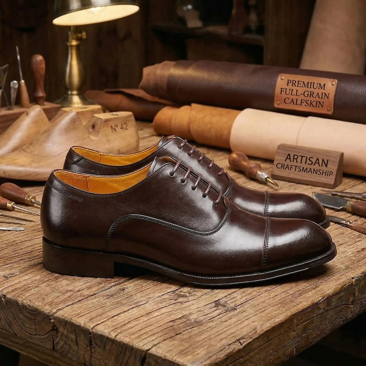 Men’s Handmade Full-Grain Leather Oxford Shoes - Comfortable Classic Business Dress Shoes for Daily Formal Wear