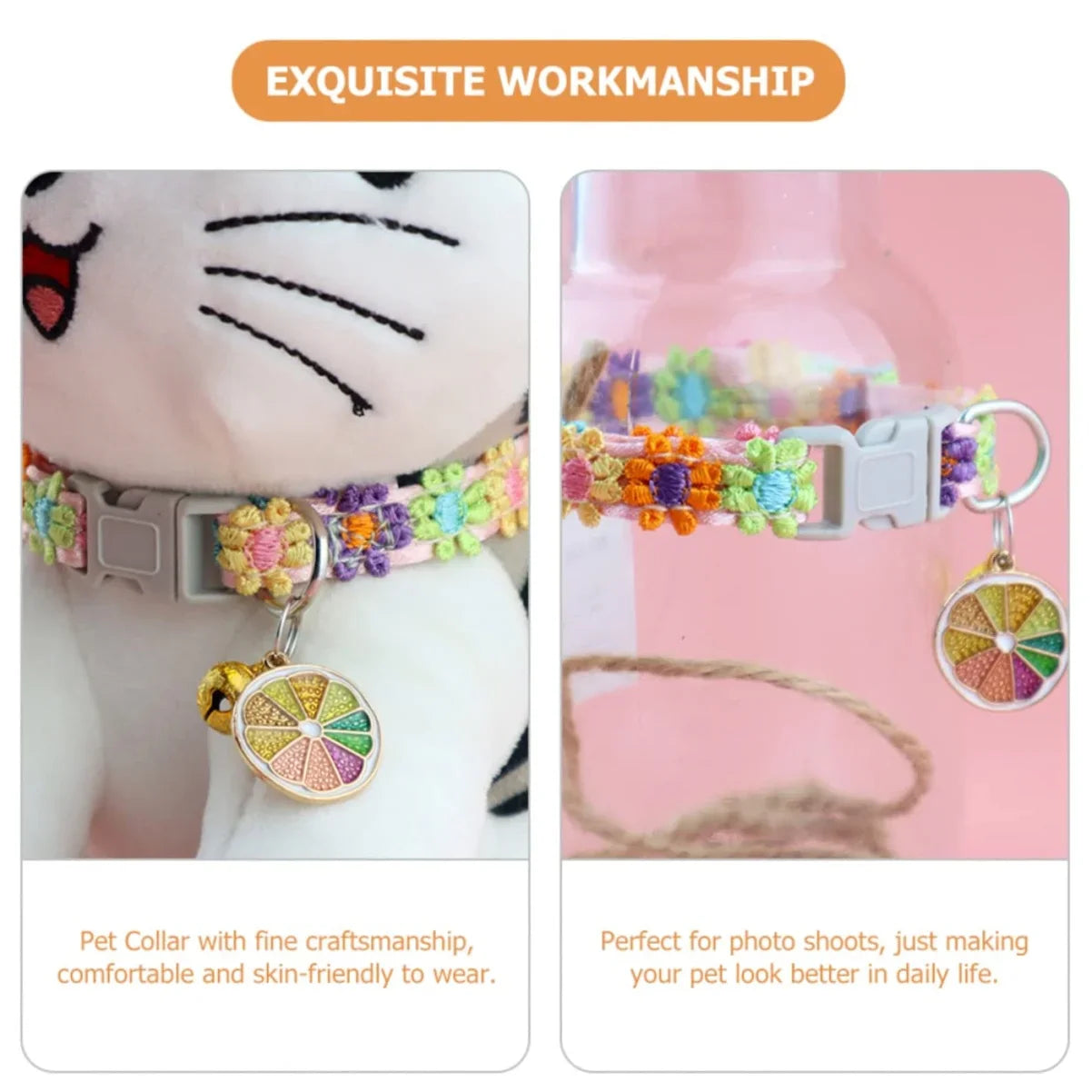 Pet Collar with Bell – Adjustable Cartoon Footprint Necklace for Dogs, Puppies & Kittens, Colorful Safety Bell Accessory