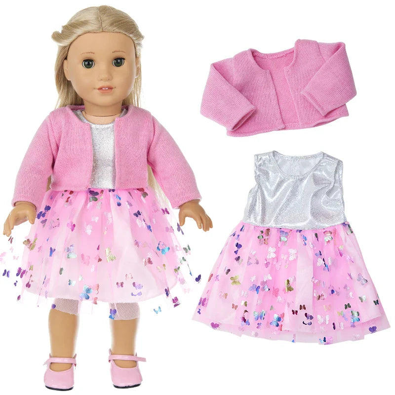 18-Inch Girl Doll Clothes – Pink Coat & Office Dress Outfit, Baby Girl Doll Gift Toy