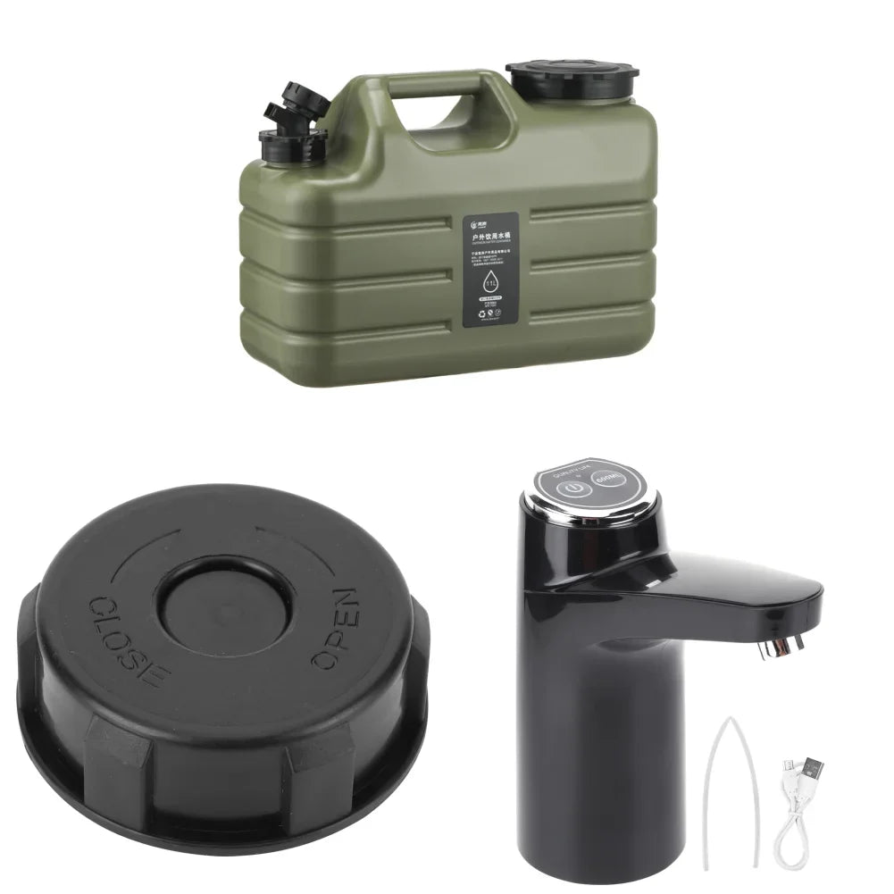 11L Camping Water Container - Portable Water Tank with Faucet & USB Rechargeable Electric Pump