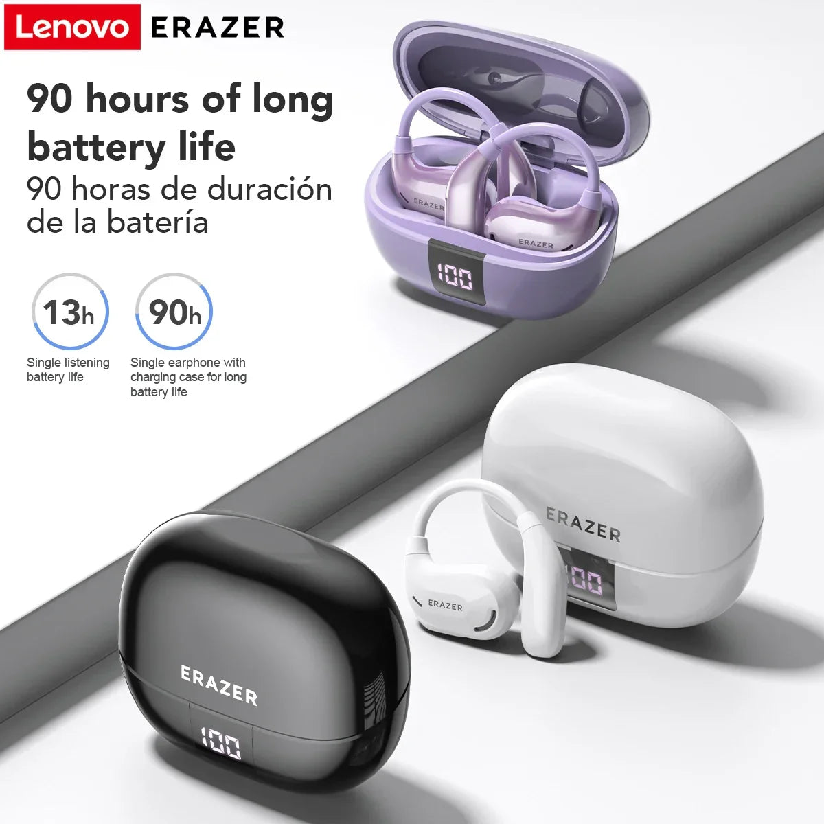 ERAZER XT66PRO Bluetooth Earphones – ASMR Wireless Headset with AI Translator, DIY App Control, 13-Hour Battery & Display