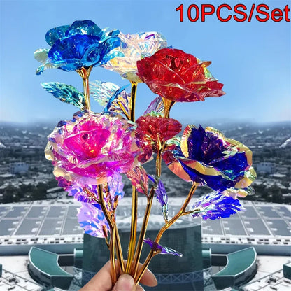 10PCS 24K Foil Plated Rose Gold Roses – Valentine’s Day, Wedding & Forever Love Decorative Gift