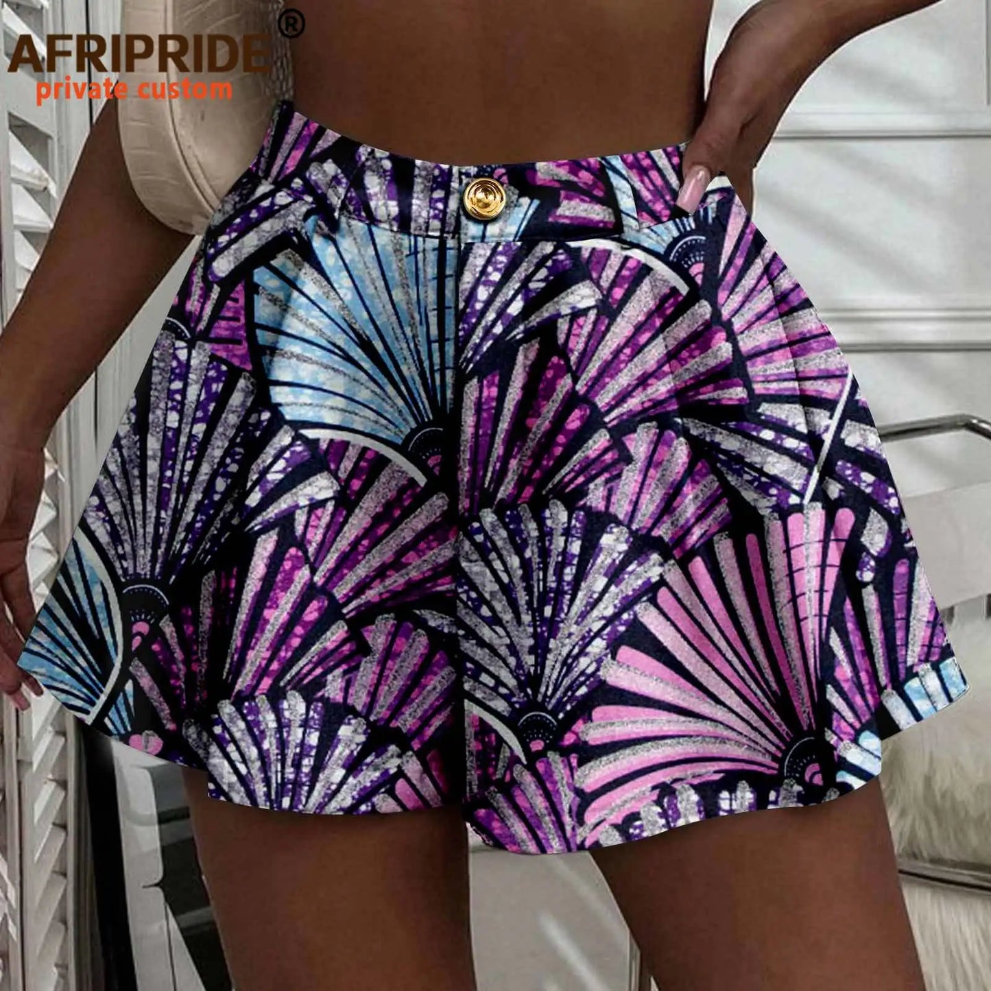 Women's Running Shorts - High Waist Elastic Athletic Shorts with Pockets Ankara Print