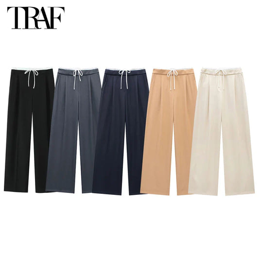 TRAF 2024 Women’s Wide Leg Pants — High Waist Baggy Summer Streetwear Trousers