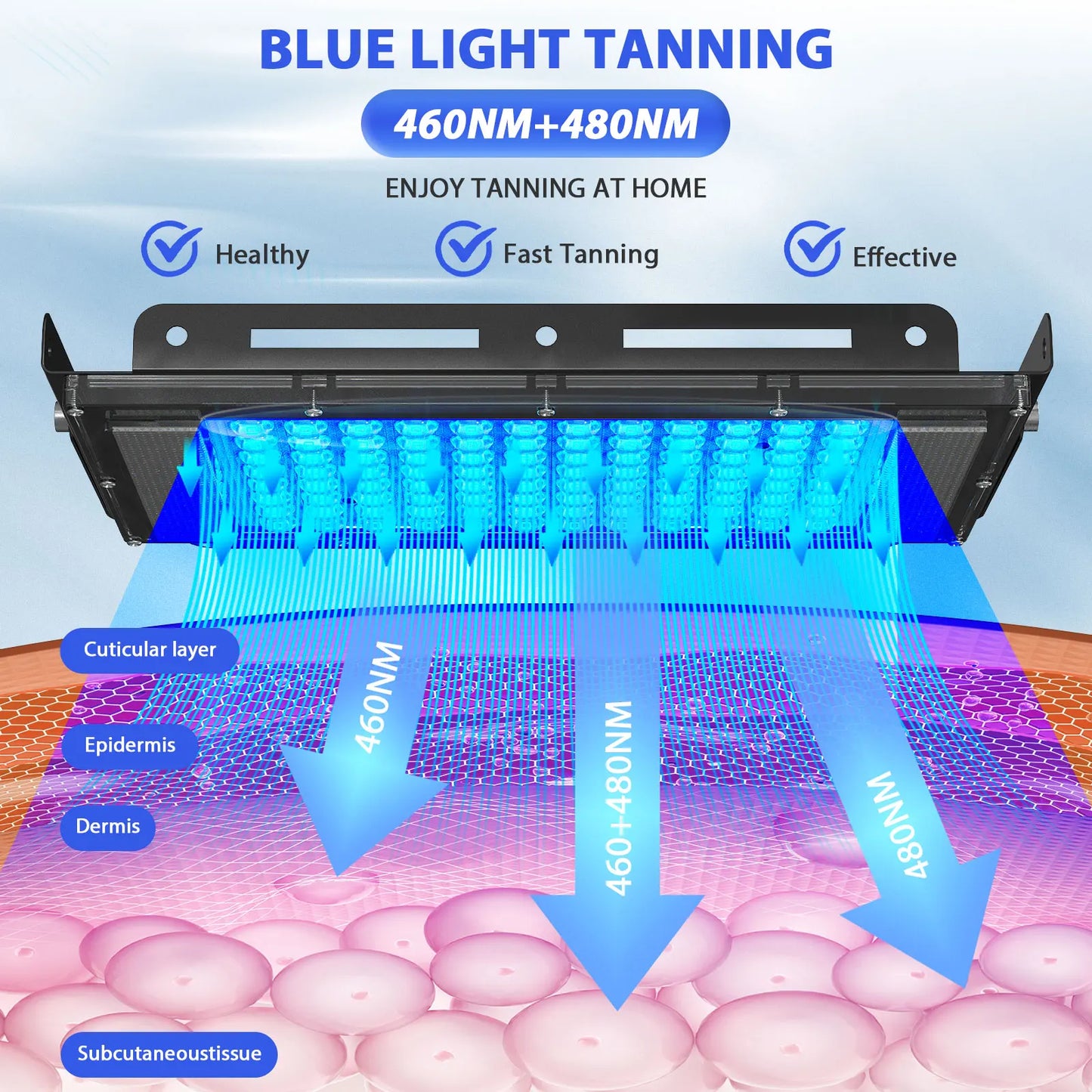 50W Ultraviolet Tanning Lamp — Tripod Solarium with 48 Blue LEDs (460nm & 480nm) for Body Tanning & Skincare