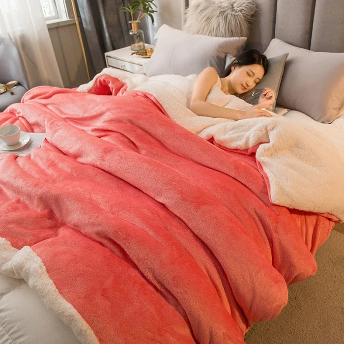 Wool Throw Blanket – Double-Sided Warm Winter Bedspread for Queen Beds & Camping